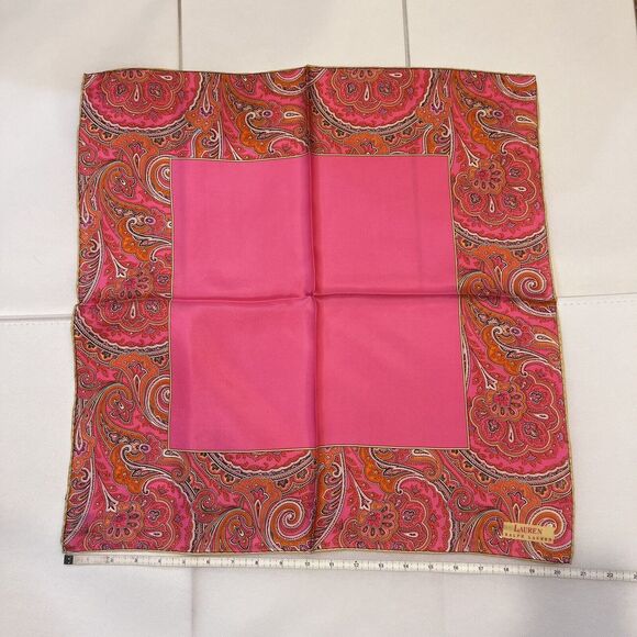 Ralph Lauren Vintage 100% Silk Paisley Scarf 21”x20.5” Pink Multicolor New - Picture 2 of 5